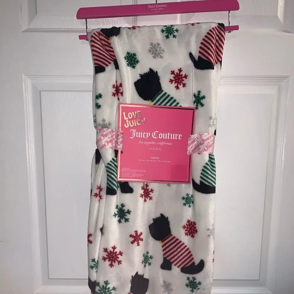 White Christmas Dog Snowflake Juicy Throw Blanket